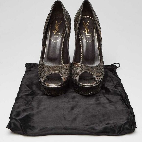 Yves Saint Laurent Grey Python Palais Peep Toe Pumps Size 7.5/38 - Picture 5 of 5